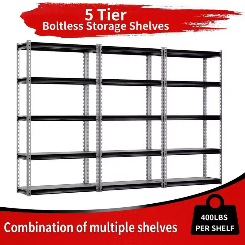 Atlas Shelving 5-Tier 30"x12"x60" 2000lbs Steel Boltless Shelving with Laminate Deck Hammertone: Adjustable Rust-Resistant Storage Racks