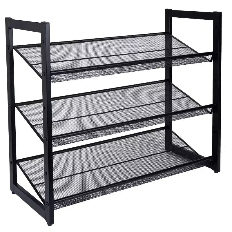 Organize It All 3 Tier Shoe Rack Organizer with Mesh Black: Iron Frame, Holds 12 Pairs, Freestanding, 29" W x 24.4" D x 12" H