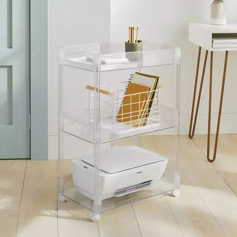 Carrello portaoggetti trasparente a 3 ripiani