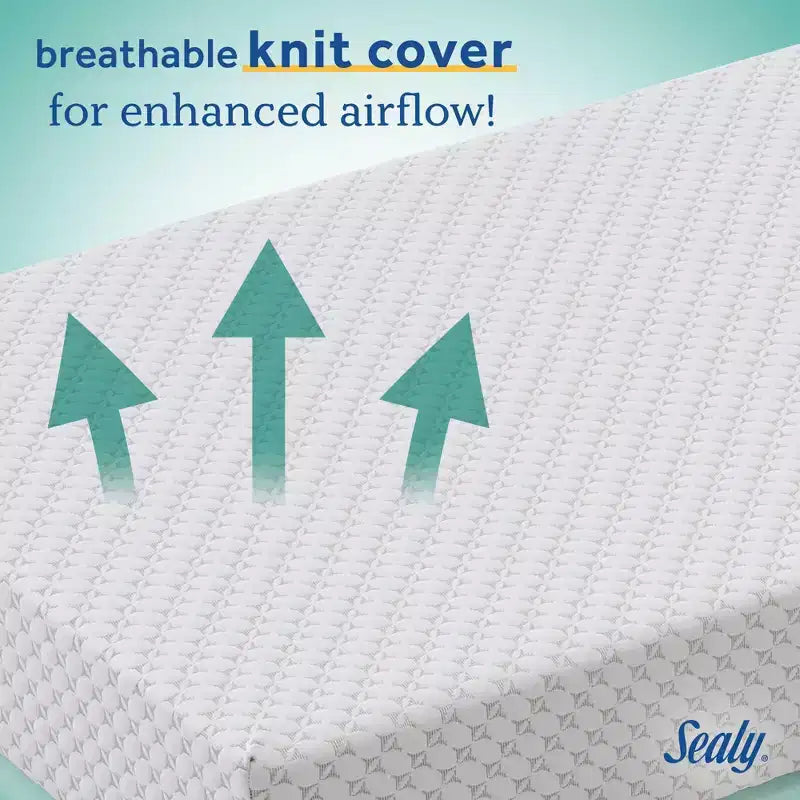 Sealy Refresh Breathable Knit Crib 6" Foam Mattress - White: Firm Side/Soft Side, Hypoallergenic, Waterproof Cover