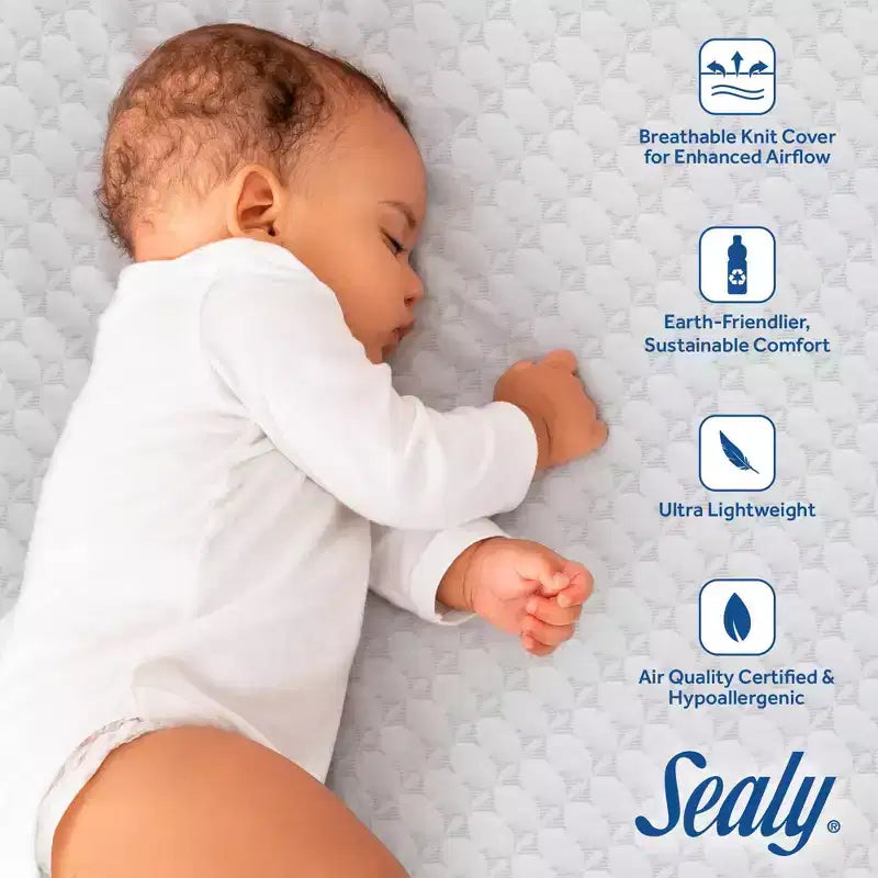 Sealy Refresh Breathable Knit Crib 6" Foam Mattress - White: Firm Side/Soft Side, Hypoallergenic, Waterproof Cover