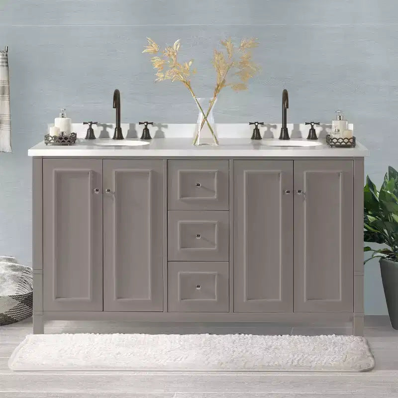 Alaterre Furniture Williamsburg 60 in. Double Sink Bathroom Vanity - Freestanding Cabinet Without Top, Gray