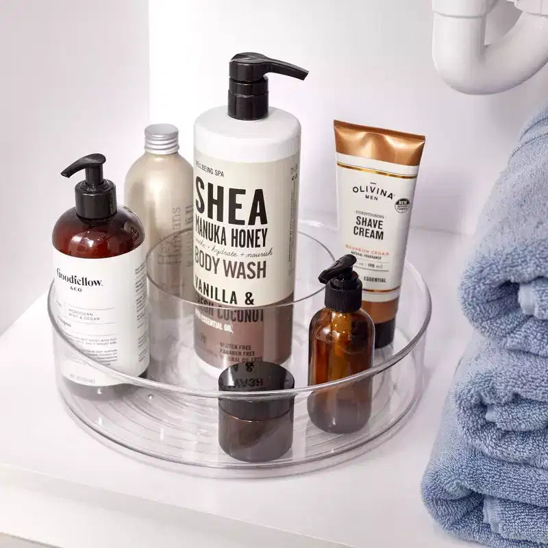 iDESIGN Linus Plateau tournant de rangement en plastique transparent : Meuble de rangement de salle de bain rotatif