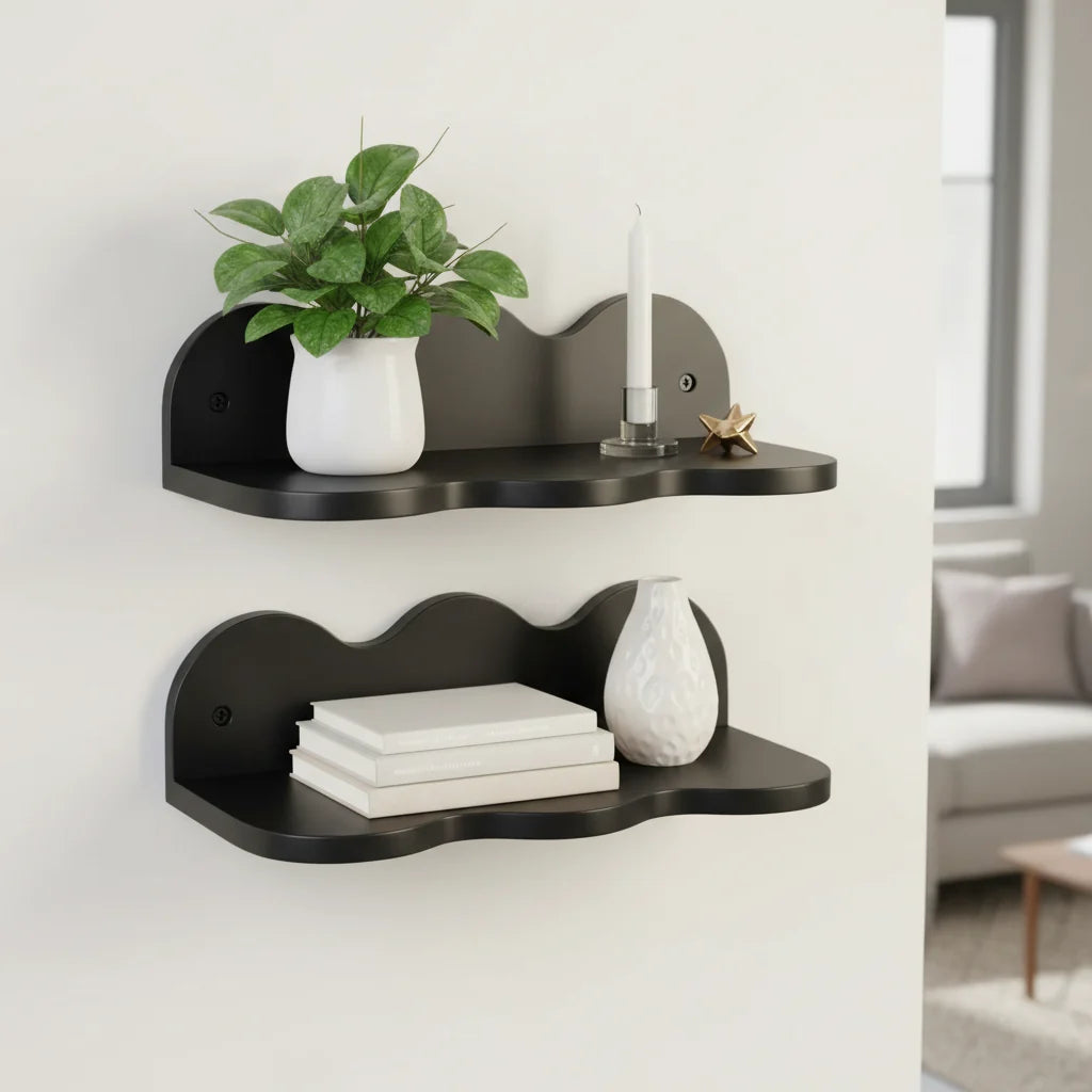 12" Wavy Wall Shelf 2pk Black - Room Essentials™