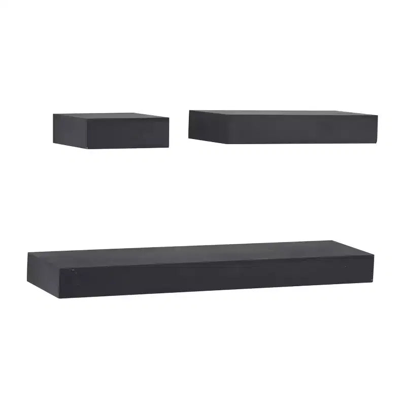 Set of 3 Wood Wall Shelves Black: CosmoLiving by Cosmopolitan, Modern Floating Shelf Set