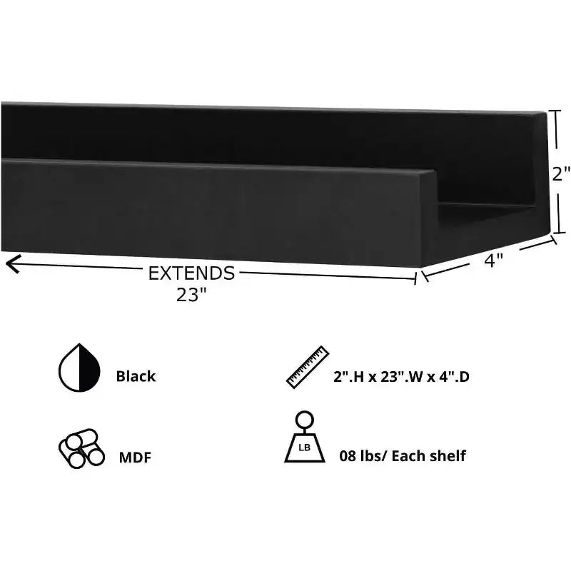 Kiera Grace (Set of 4) 23" Drea Wall Shelves Black: Modern Floating Storage, Decorative MDF Composite