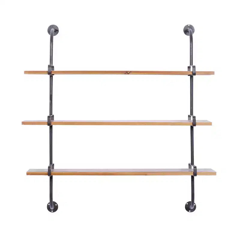38"x38" Wood 3 Level Wall with Metal Brackets Brown - Olivia & May: Industrial Style, No Assembly Required
