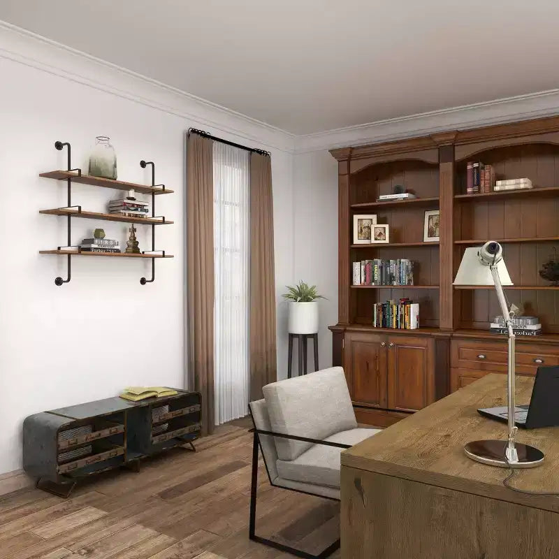 38"x38" Wood 3 Level Wall with Metal Brackets Brown - Olivia & May: Industrial Style, No Assembly Required