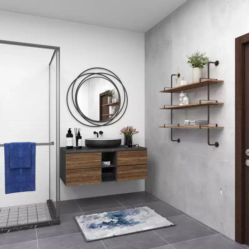 38"x38" Wood 3 Level Wall with Metal Brackets Brown - Olivia & May: Industrial Style, No Assembly Required