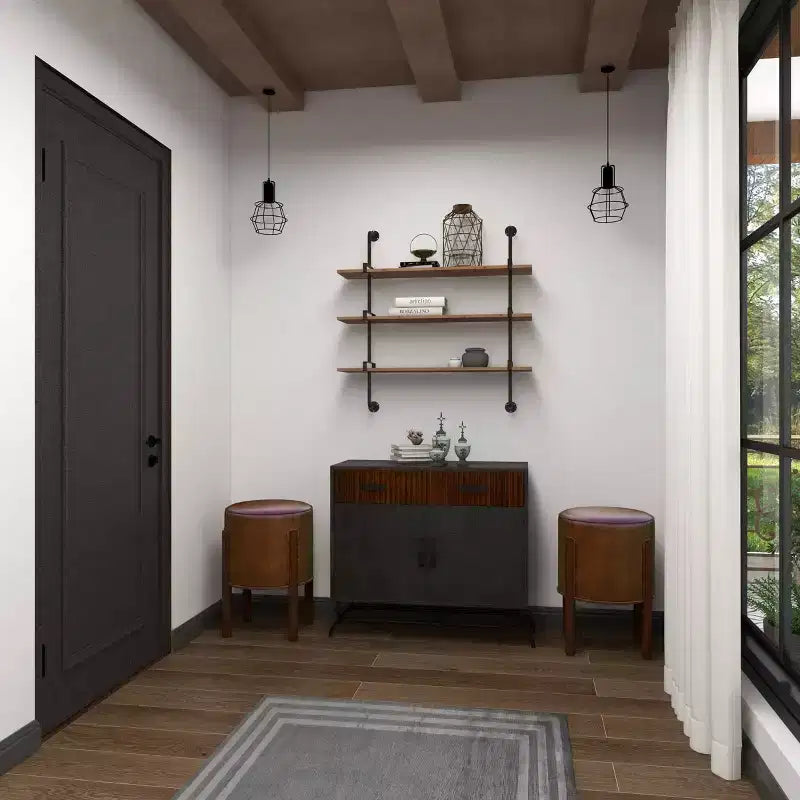 38"x38" Wood 3 Level Wall with Metal Brackets Brown - Olivia & May: Industrial Style, No Assembly Required