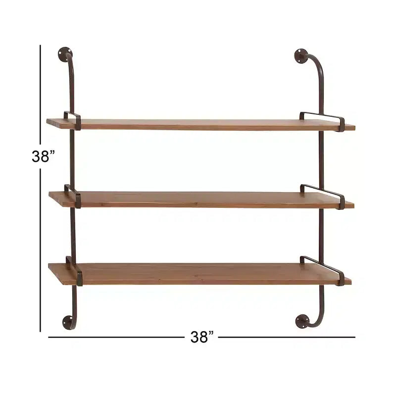 38"x38" Wood 3 Level Wall with Metal Brackets Brown - Olivia & May: Industrial Style, No Assembly Required