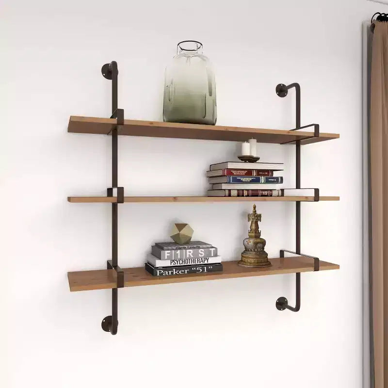 38"x38" Wood 3 Level Wall with Metal Brackets Brown - Olivia & May: Industrial Style, No Assembly Required