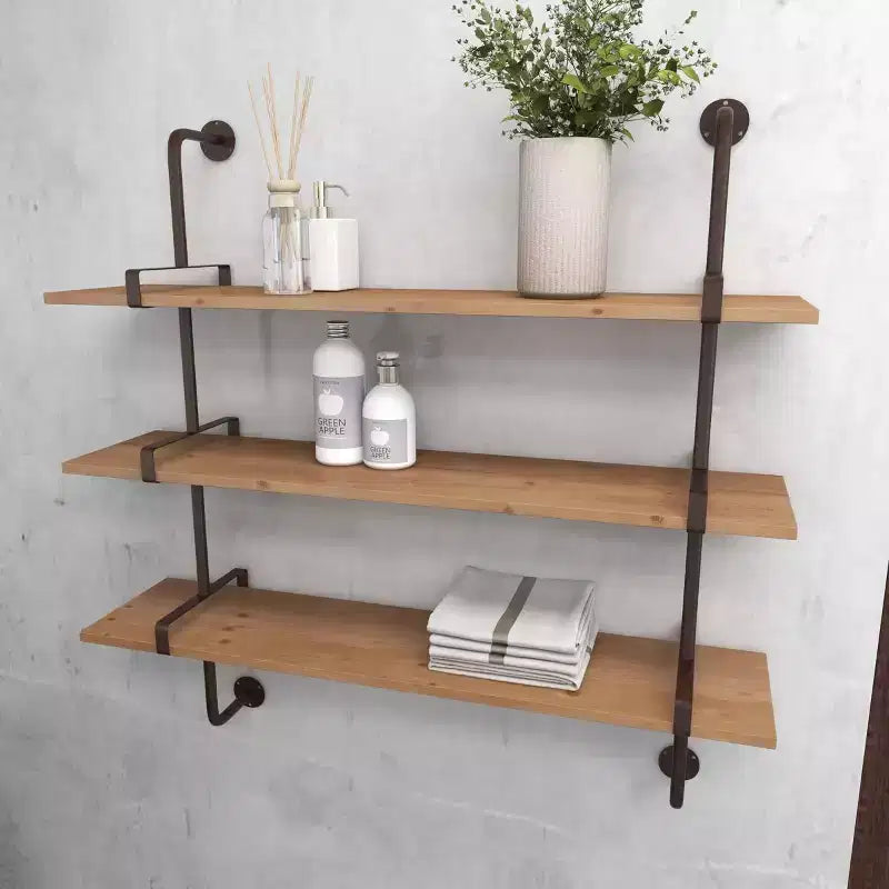 38"x38" Wood 3 Level Wall with Metal Brackets Brown - Olivia & May: Industrial Style, No Assembly Required