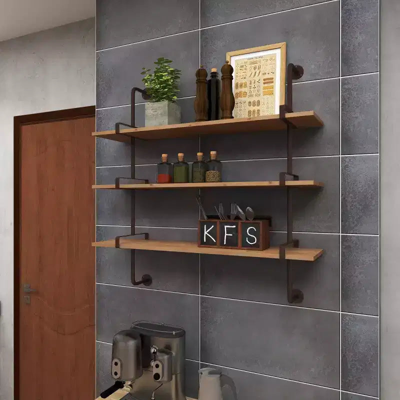 38"x38" Wood 3 Level Wall with Metal Brackets Brown - Olivia & May: Industrial Style, No Assembly Required