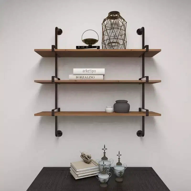 38"x38" Wood 3 Level Wall with Metal Brackets Brown - Olivia & May: Industrial Style, No Assembly Required