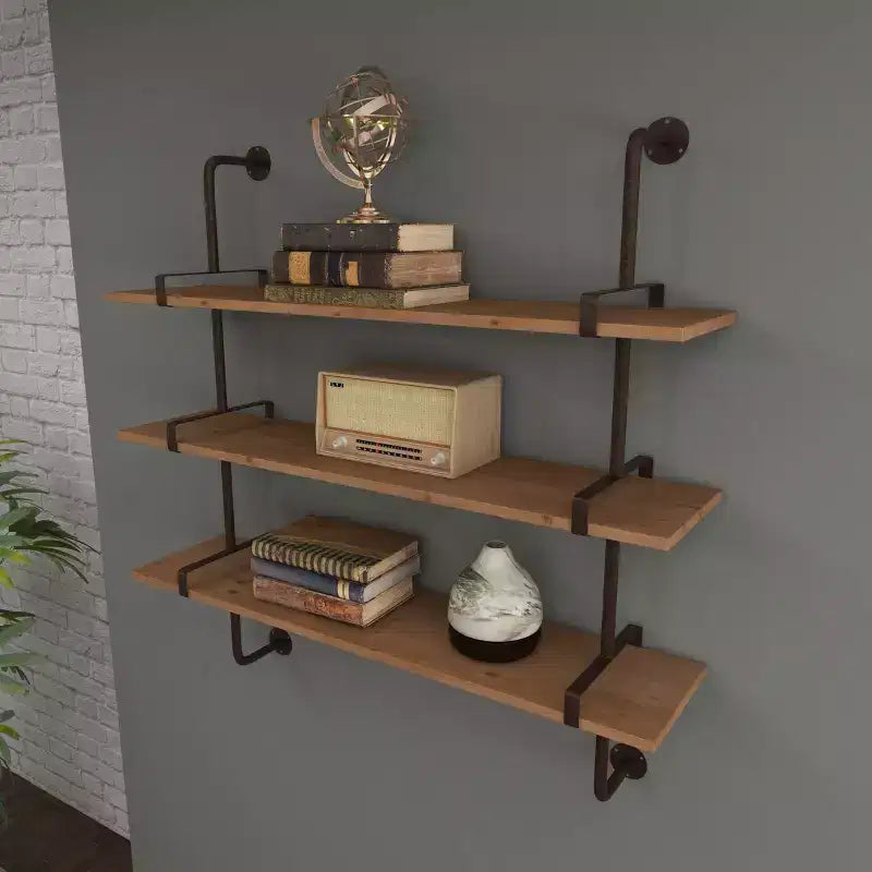 38"x38" Wood 3 Level Wall with Metal Brackets Brown - Olivia & May: Industrial Style, No Assembly Required