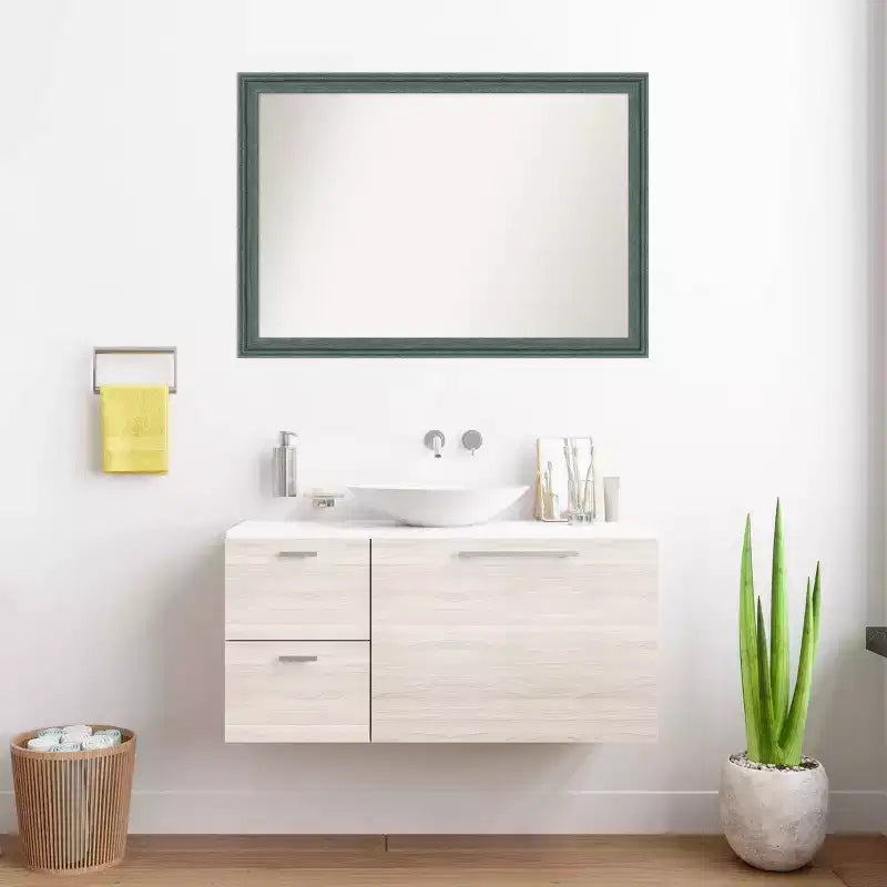 40"x28" Non-Beveled Upcycled Wood Bathroom Wall Mirror Teal/Gray - Amanti Art: Modern Rectangle, Wall Mount, Includes Hardware