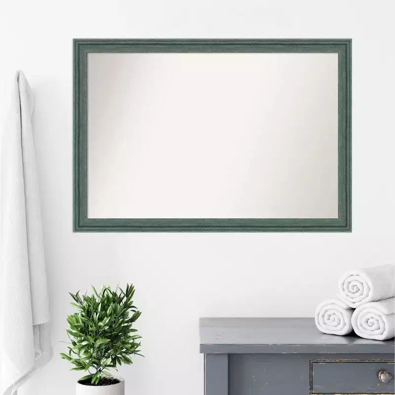 40"x28" Non-Beveled Upcycled Wood Bathroom Wall Mirror Teal/Gray - Amanti Art: Modern Rectangle, Wall Mount, Includes Hardware