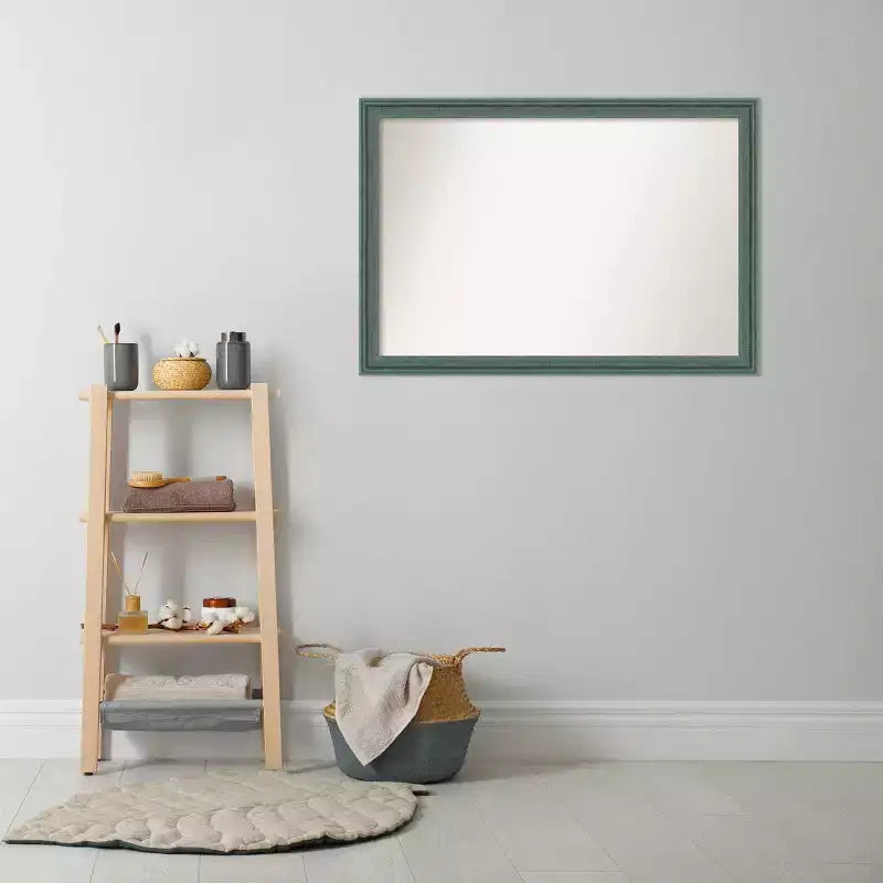 40"x28" Non-Beveled Upcycled Wood Bathroom Wall Mirror Teal/Gray - Amanti Art: Modern Rectangle, Wall Mount, Includes Hardware