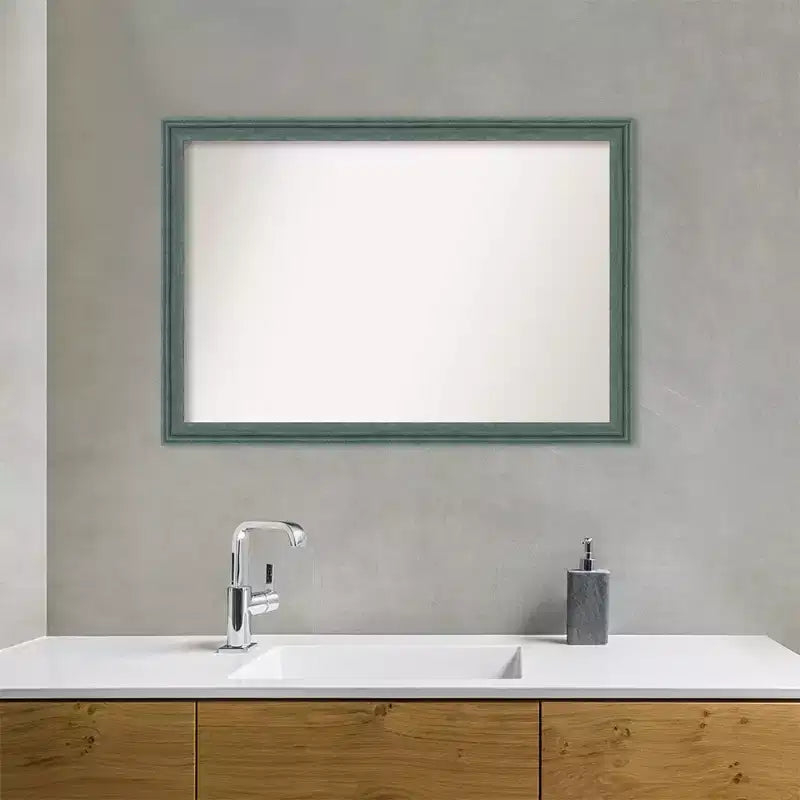 40"x28" Non-Beveled Upcycled Wood Bathroom Wall Mirror Teal/Gray - Amanti Art: Modern Rectangle, Wall Mount, Includes Hardware