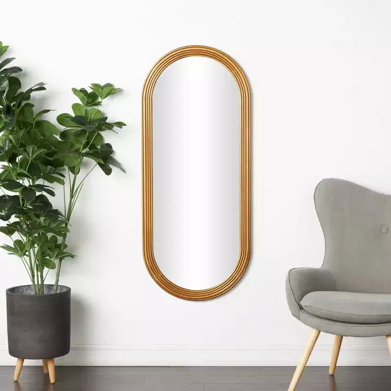 51"x22" Wooden Oval Wall Mirror with Dimensional Carved Frame Brown - Olivia & May