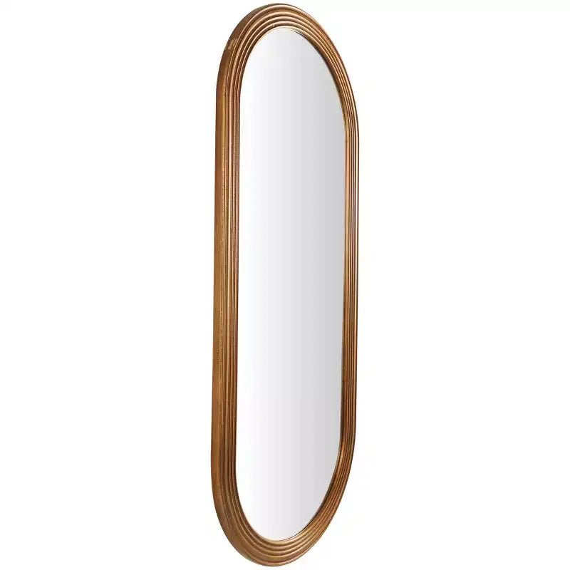 51"x22" Wooden Oval Wall Mirror with Dimensional Carved Frame Brown - Olivia & May