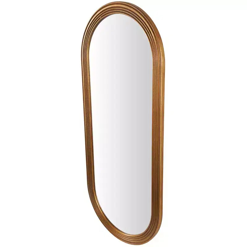 51"x22" Wooden Oval Wall Mirror with Dimensional Carved Frame Brown - Olivia & May