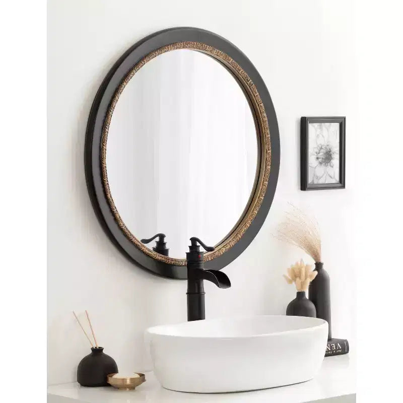 Kate & Laurel All Things Decor 26"x26" Wildomar Round Wall Mirror Black