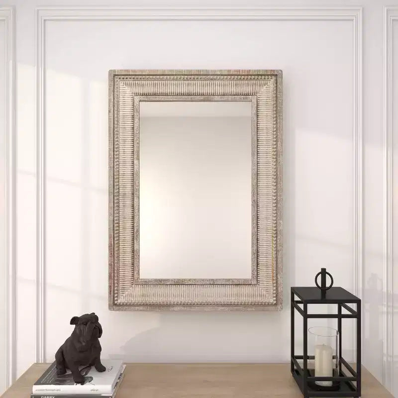 Olivia & May Metal Intricately Carved Wall Mirror Brown: Farmhouse Style, Iron Frame, No Assembly Required