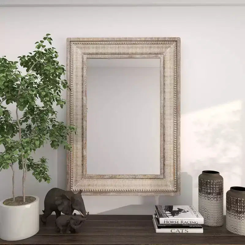 Olivia & May Metal Intricately Carved Wall Mirror Brown: Farmhouse Style, Iron Frame, No Assembly Required
