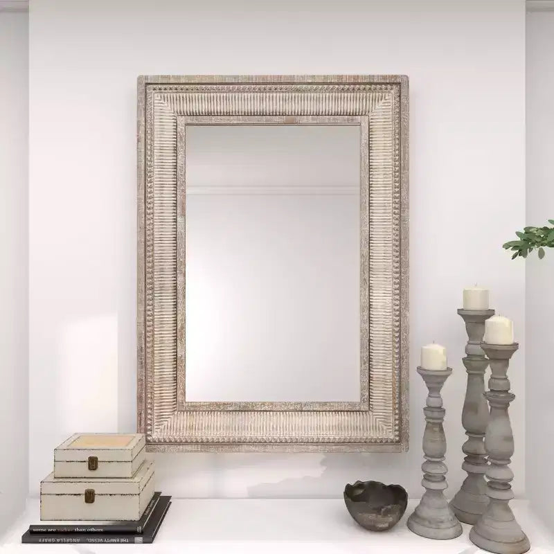 Olivia & May Metal Intricately Carved Wall Mirror Brown: Farmhouse Style, Iron Frame, No Assembly Required