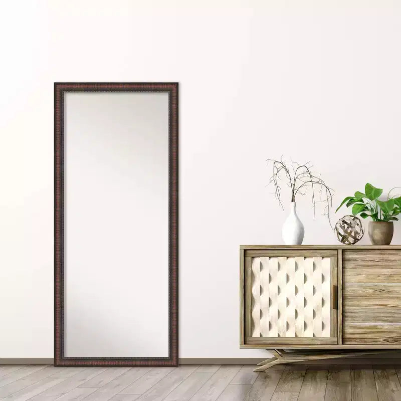 Amanti Art 28"x64" Non-Beveled Full Length Floor Leaner Caleb Brown Framed Mirror: Rustic Farmhouse Style, Polystyrene Frame