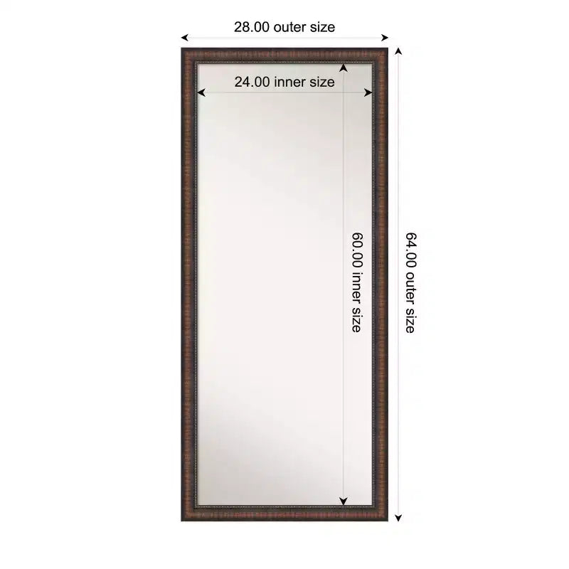 Amanti Art 28"x64" Non-Beveled Full Length Floor Leaner Caleb Brown Framed Mirror: Rustic Farmhouse Style, Polystyrene Frame