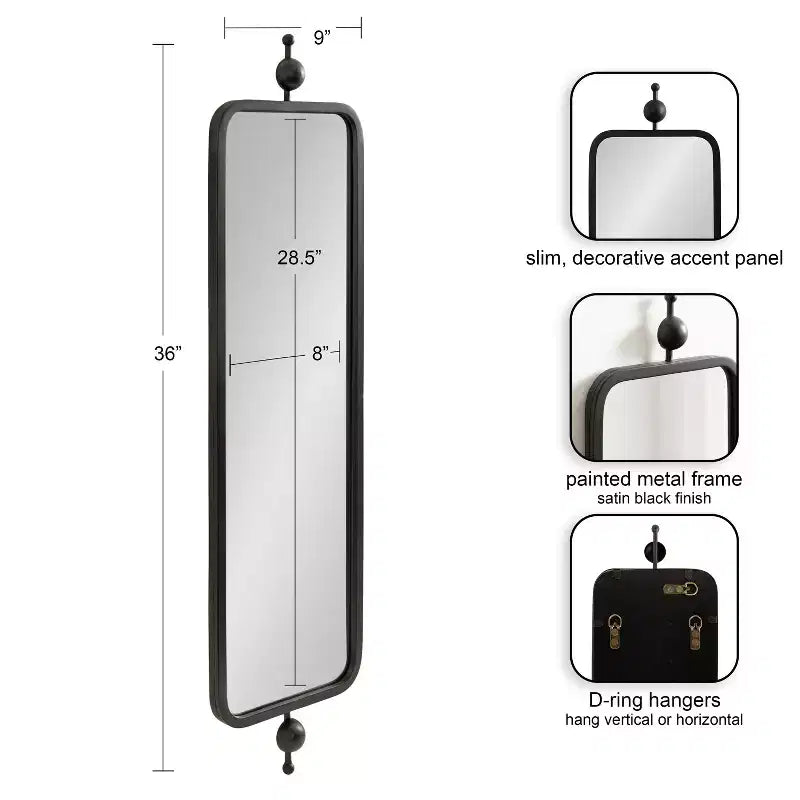 Kate & Laurel All Things Decor 9"x36" Kasota Slim Rectangle Mirror Metal Black
