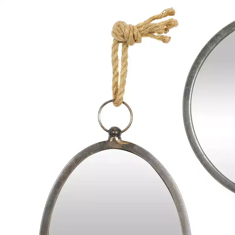 Set of 5 Metal Wall Mirrors with Hanging Rope Gray - Olivia & May