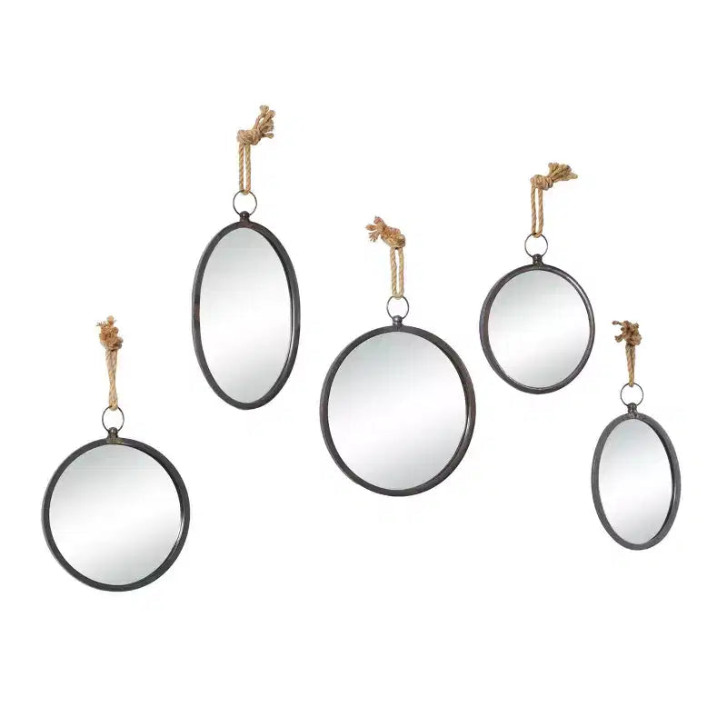 Set of 5 Metal Wall Mirrors with Hanging Rope Gray - Olivia & May