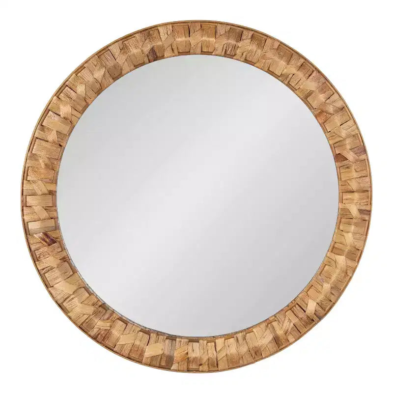 Kate & Laurel All Things Decor 26"x26" Laalima Woven Round Mirror Rustic Brown