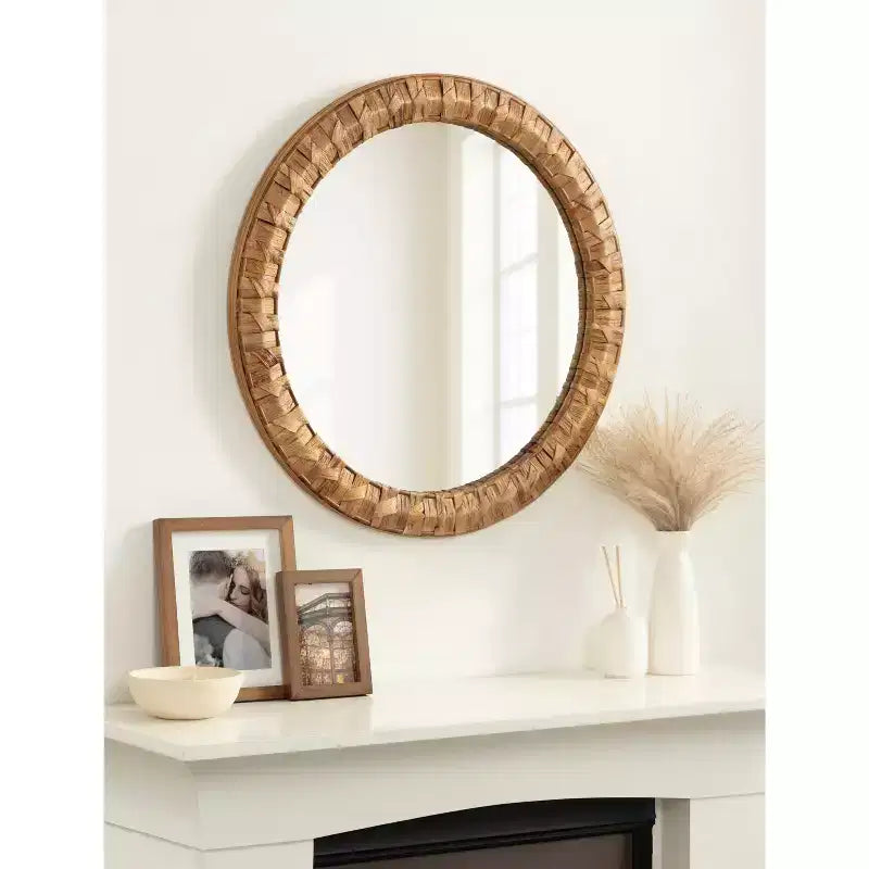 Kate & Laurel All Things Decor 26"x26" Laalima Woven Round Mirror Rustic Brown
