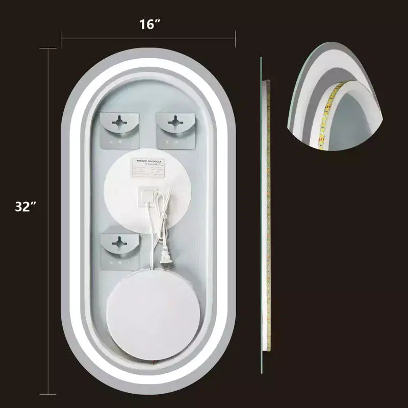 WallBeyond 15.75"x31.5" Oval LED Vanity Mirror Clear