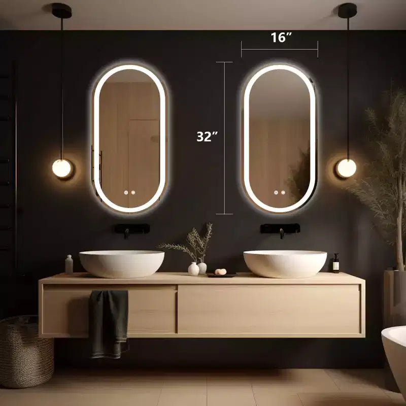 WallBeyond 15.75"x31.5" Oval LED Vanity Mirror Clear