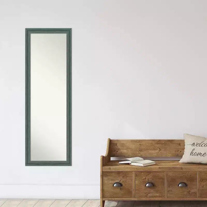 18"x52" Non-Beveled Upcycled Wood on The Door Mirror Teal/Gray - Amanti Art