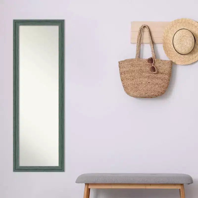 18"x52" Non-Beveled Upcycled Wood on The Door Mirror Teal/Gray - Amanti Art