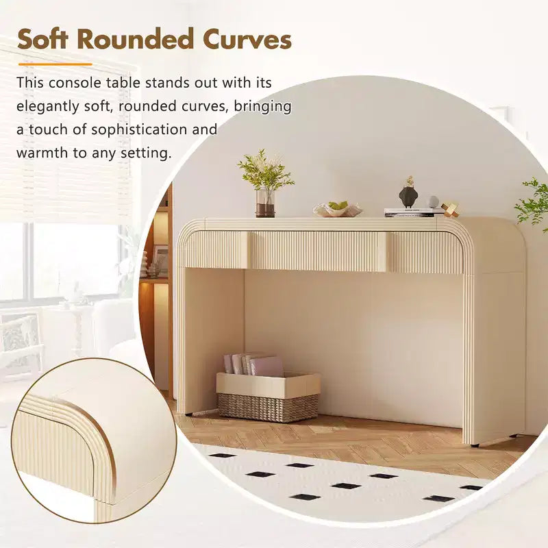 55 Modern Console Table, Sideboard Storage Cabinet With 2 Drawers, Rounded Smooth Surface Glossy Console Table For Living Room, Dining Room, Entryway