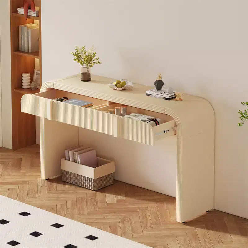 55 Modern Console Table, Sideboard Storage Cabinet With 2 Drawers, Rounded Smooth Surface Glossy Console Table For Living Room, Dining Room, Entryway