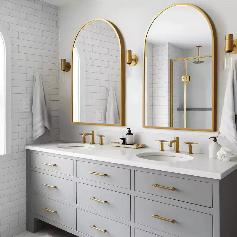 Dovelina 36H x 24W Modern Arch Bathroom Wall Mirror Metal Framed Vanity Mirror Decorative Leaning Mirror
