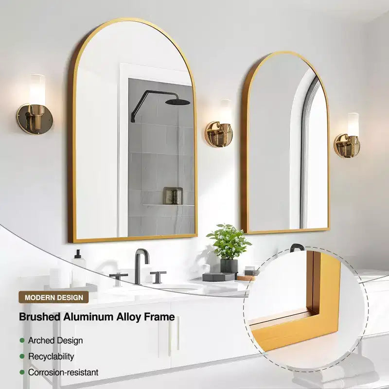 Dovelina 36H x 24W Modern Arch Bathroom Wall Mirror Metal Framed Vanity Mirror Decorative Leaning Mirror