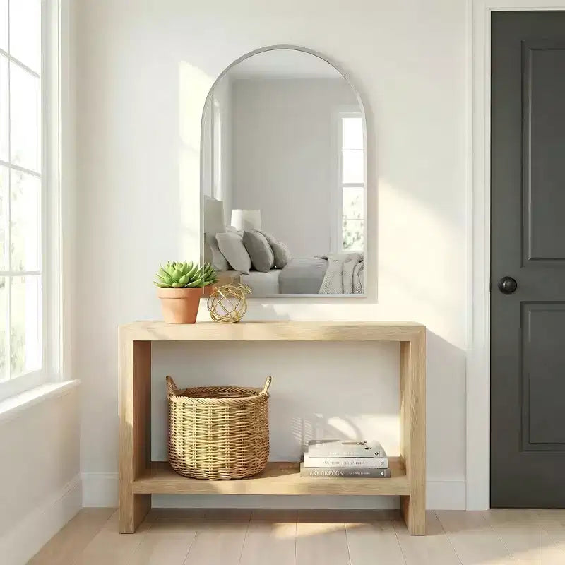 Dovelina 36H x 24W Modern Arch Bathroom Wall Mirror Metal Framed Vanity Mirror Decorative Leaning Mirror