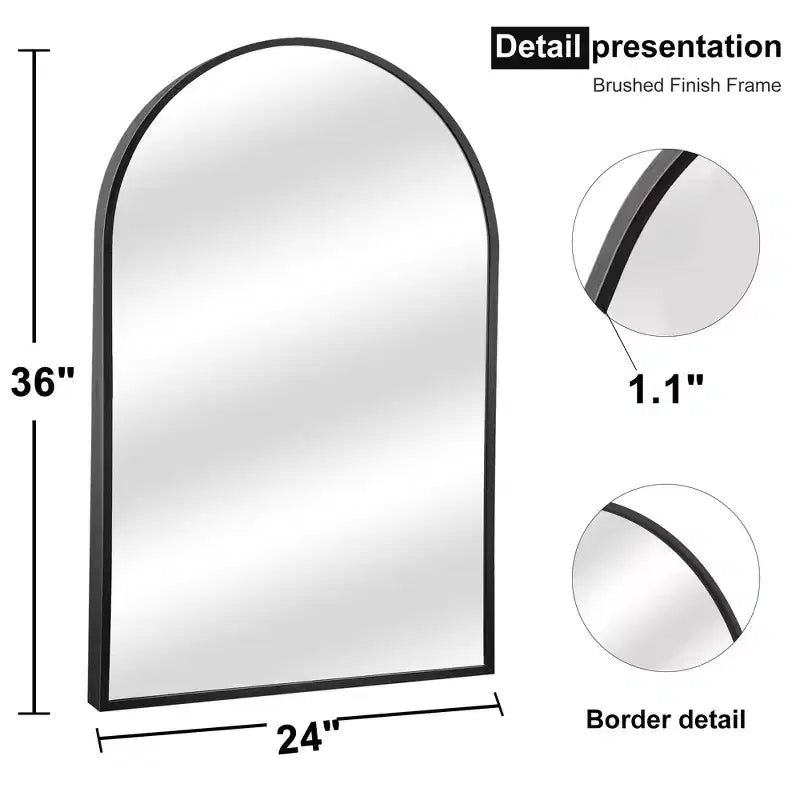 Dovelina 36H x 24W Modern Arch Bathroom Wall Mirror Metal Framed Vanity Mirror Decorative Leaning Mirror