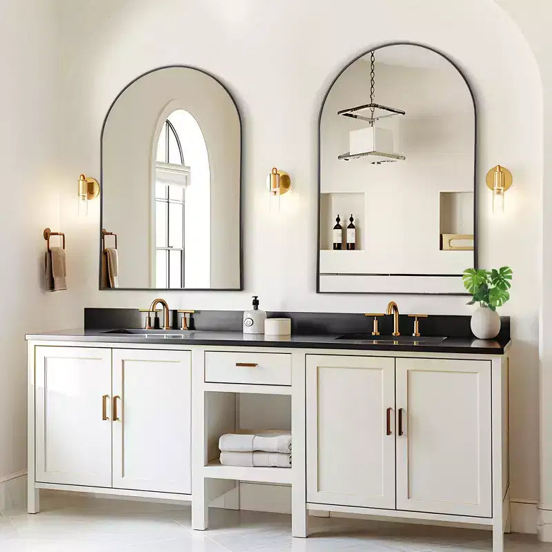 Dovelina 36H x 24W Modern Arch Bathroom Wall Mirror Metal Framed Vanity Mirror Decorative Leaning Mirror