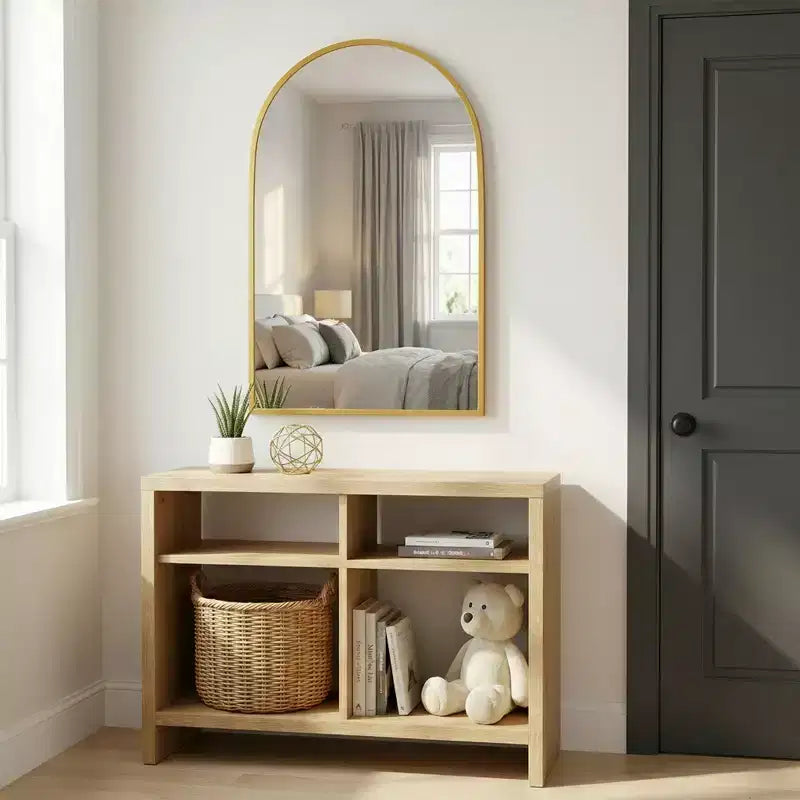 Dovelina 36H x 24W Modern Arch Bathroom Wall Mirror Metal Framed Vanity Mirror Decorative Leaning Mirror